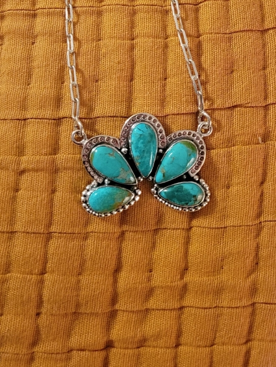 Jewelry - Turquoise Cluster Necklace Silver | Boho Western Southwestern Pendant Necklace